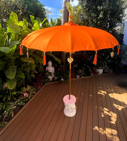 Balinese Umbrella - Orange & Gold     (2 pc Teak stick)