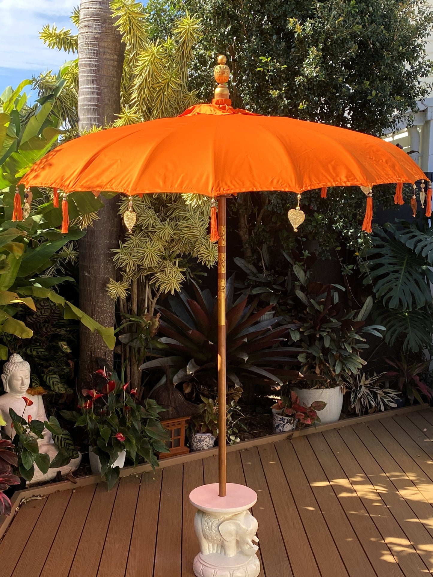 Balinese Umbrella - Orange & Gold     (2 pc Teak stick)