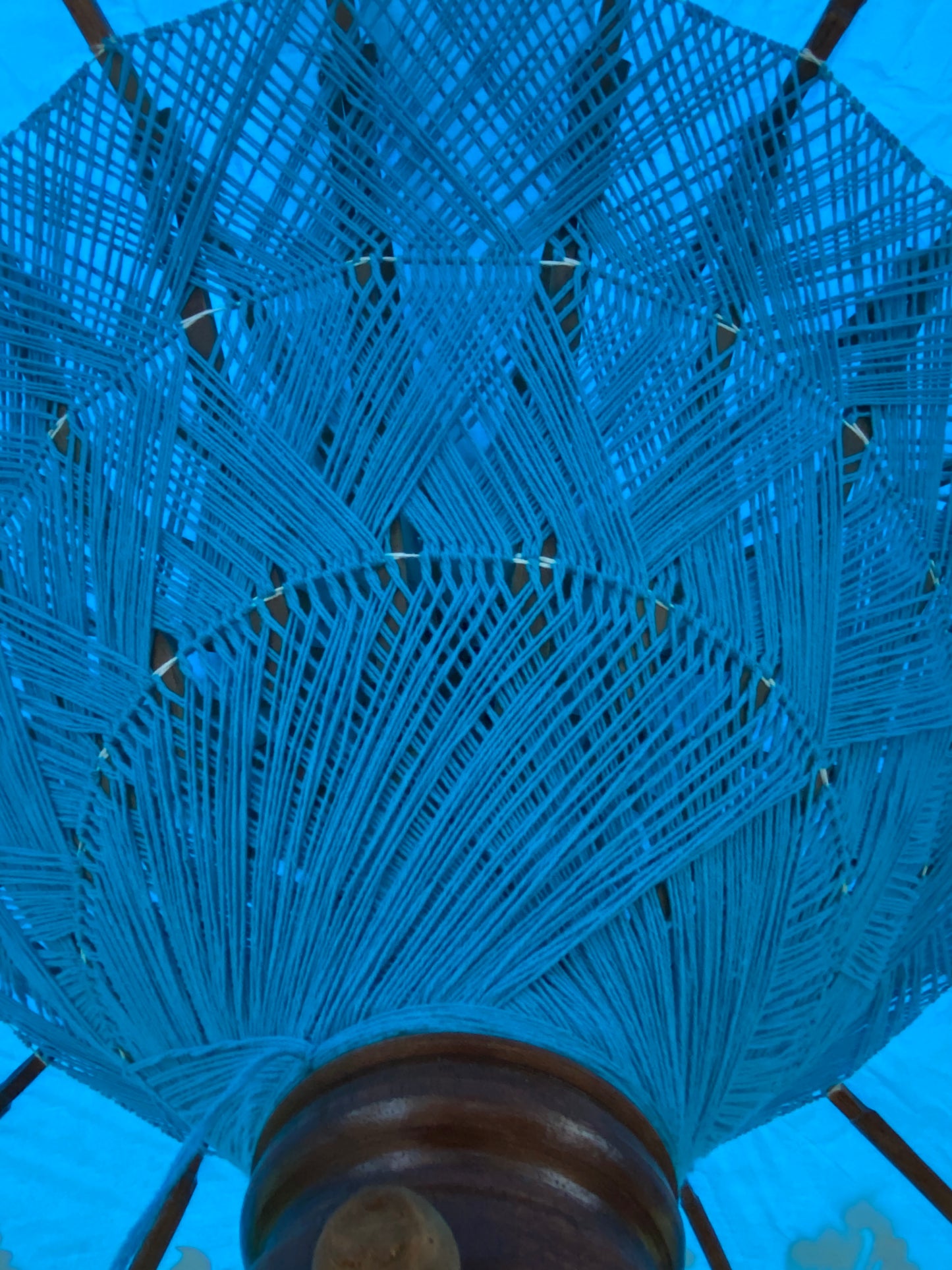 Balinese Umbrella - Turquoise & Gold - With Pattern     (2 pc Teak stick)