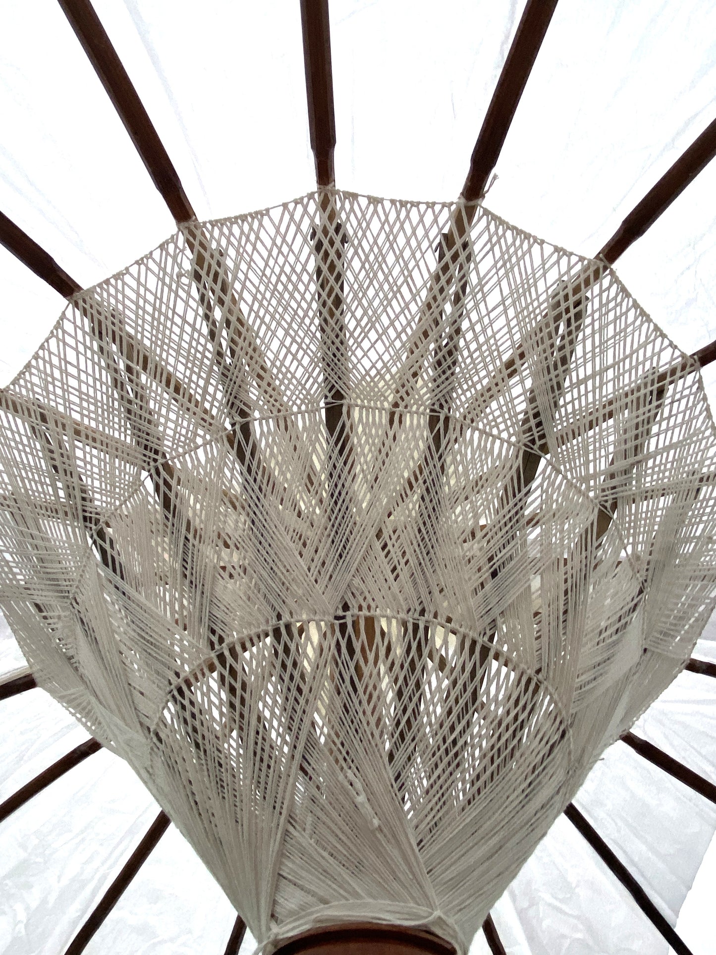 Balinese Umbrella - Off White & Gold - With Pattern     ( 2 pc Teak stick)