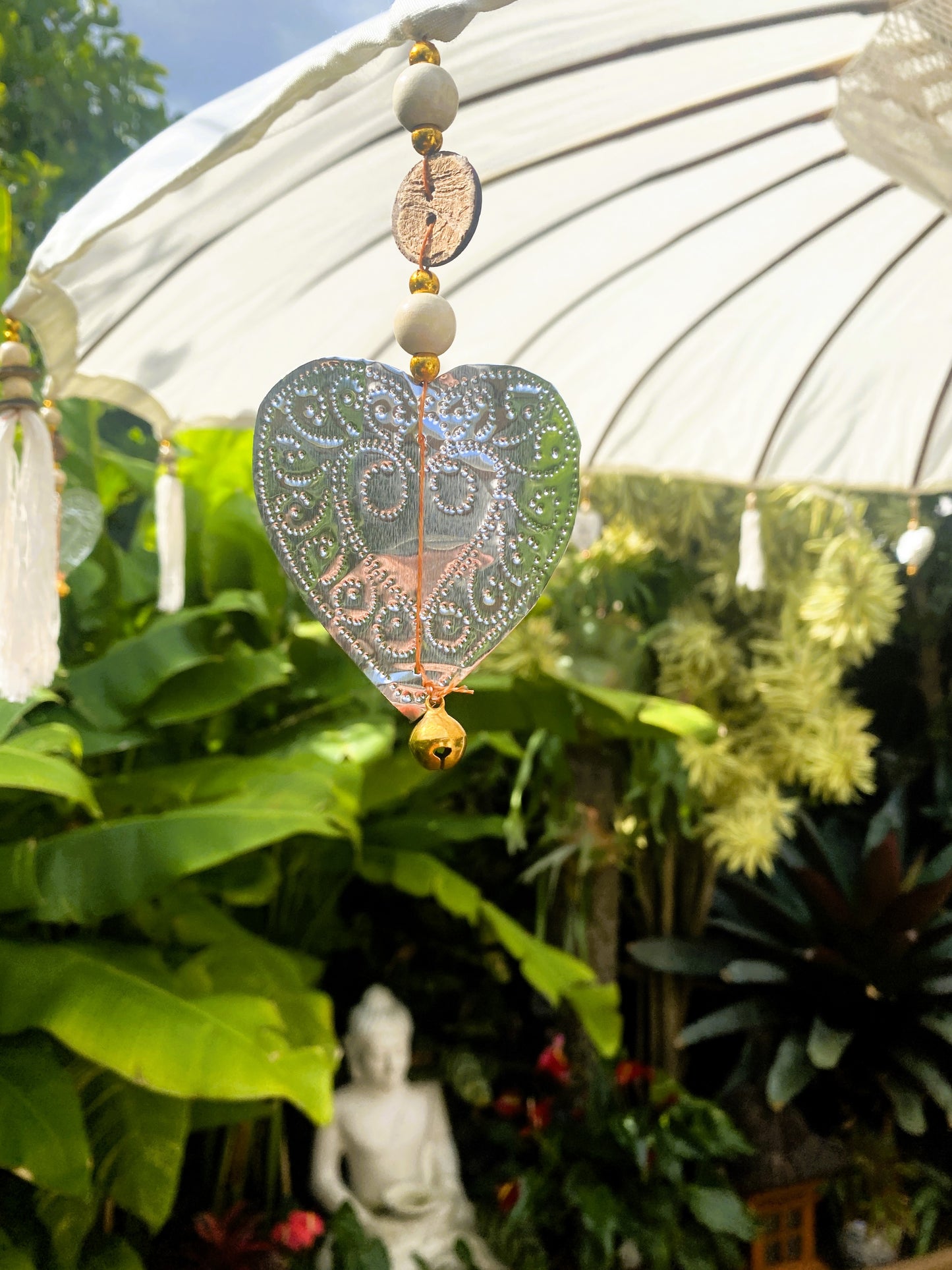 Balinese Umbrella - Off White & Silver    ( 2 pc Teak stick)