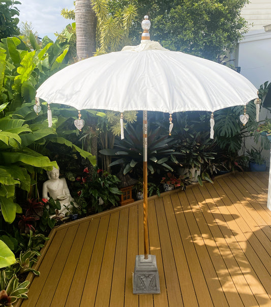 Balinese Umbrella - Off White & Silver    ( 2 pc Teak stick)