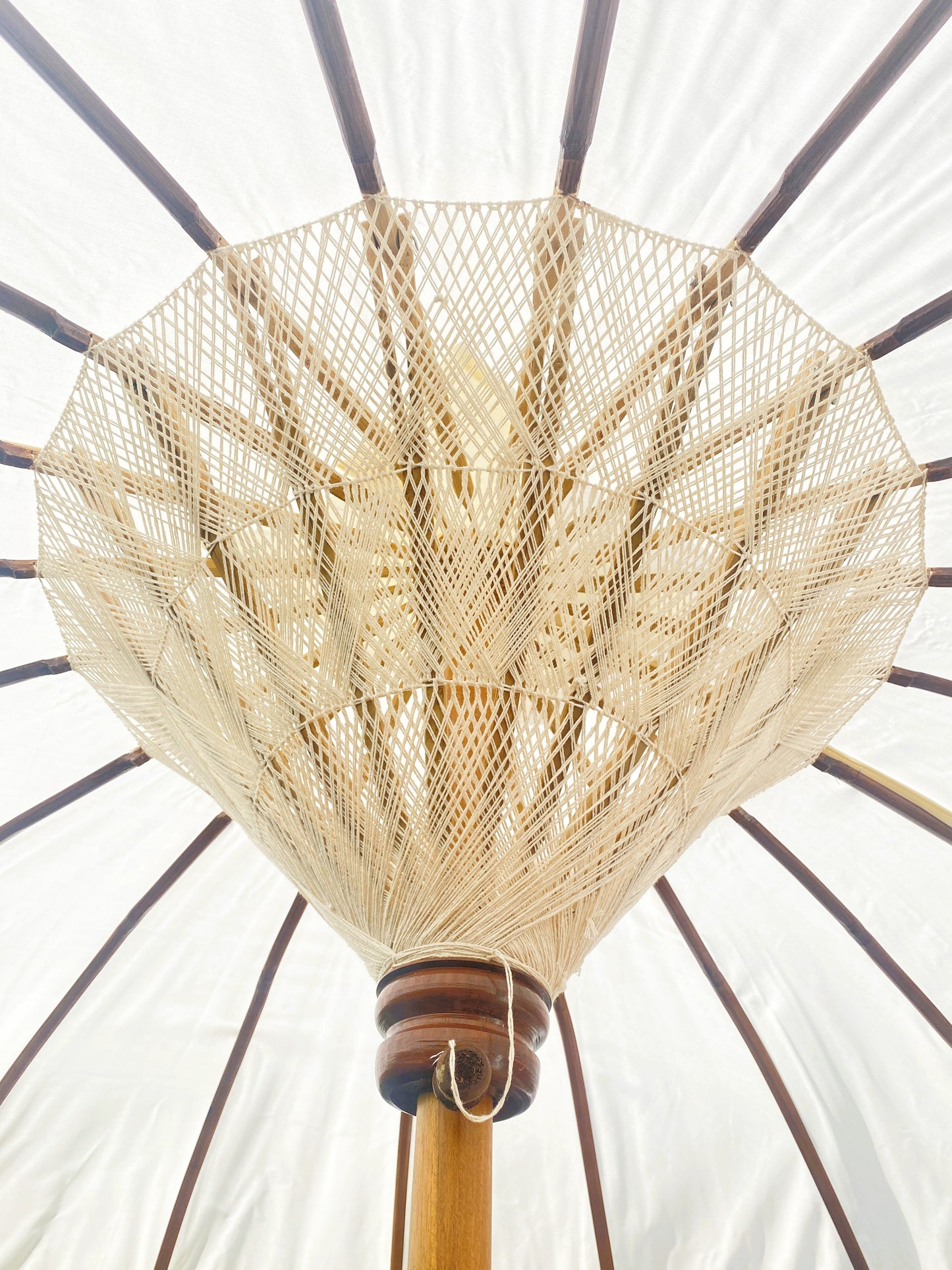 Balinese Umbrella - Off White & Silver    ( 2 pc Teak stick)