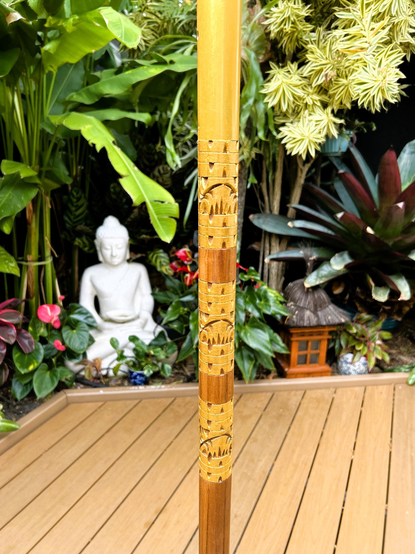 Balinese Umbrella - Turquoise & Gold - Double     ( 2 pc Teak stick)