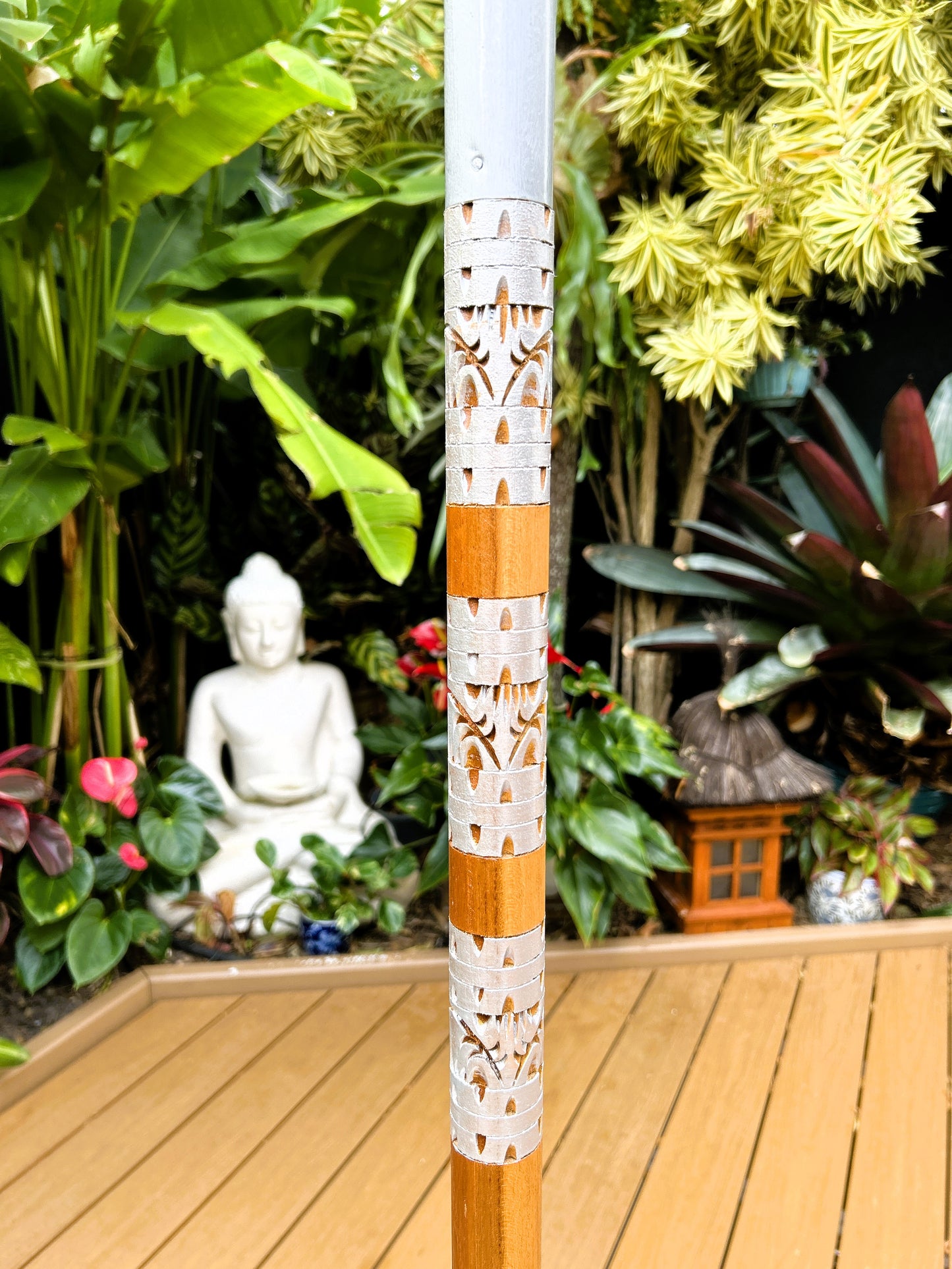 Balinese Umbrella - Orange & Silver - Double    ( 2 pc Teak stick)