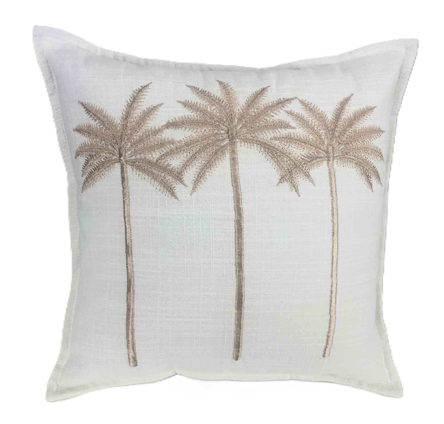 Premium White Linen with Bronze Embroidered Palm Motif