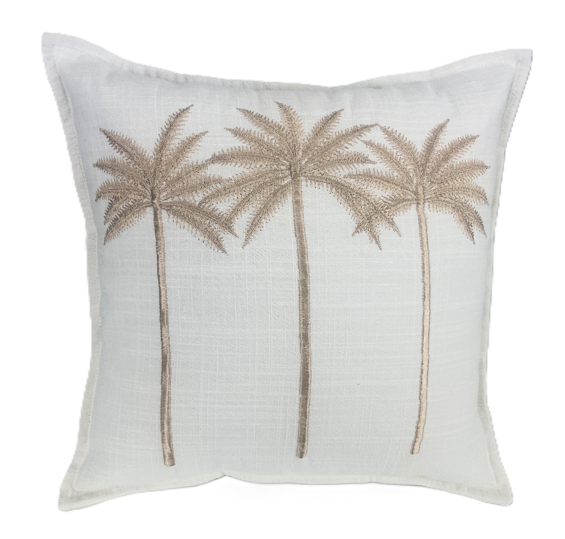 Premium White Linen with Bronze Embroidered Palm Motif