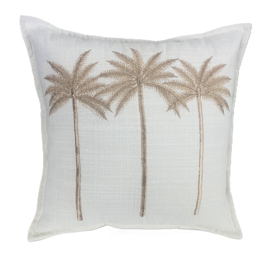 Premium White Linen with Bronze Embroidered Palm Motif