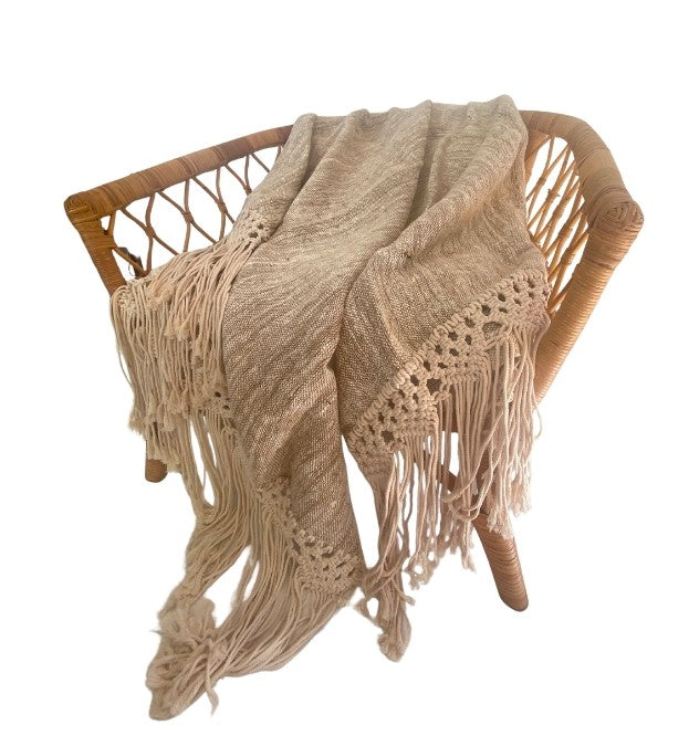 Driftwood Throw Rug - Thick Weave - Rich Natural with Off White Crochet