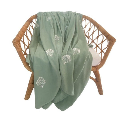 Shell Drift- Lightweight Embroidered Throw Rug - Sage Green