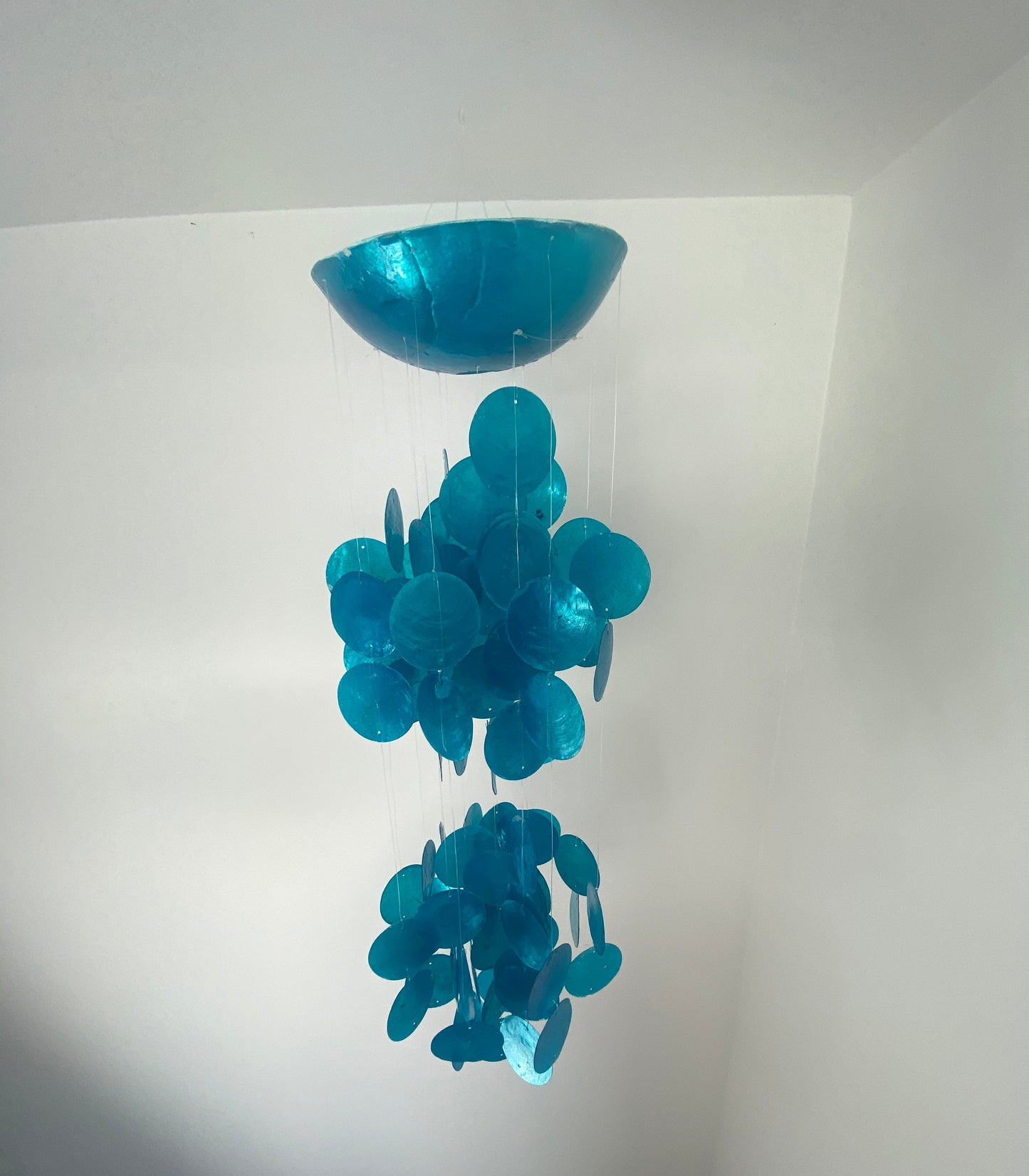 Ocean Charm Capiz Shell Windchime- -TEAL - 75cm Drop