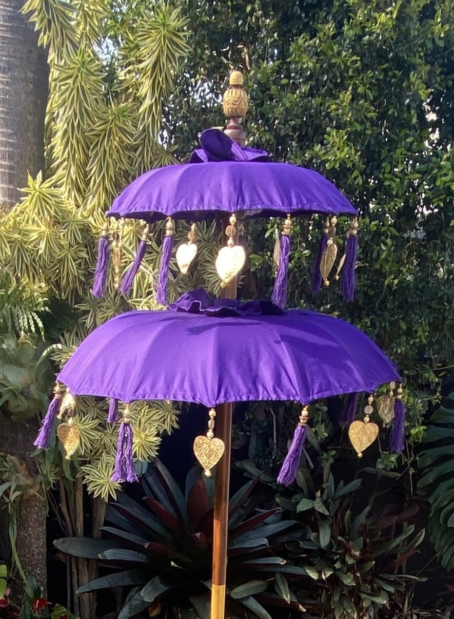 Balinese Umbrella - Purple & Gold - Double     ( 2 pc Teak stick)