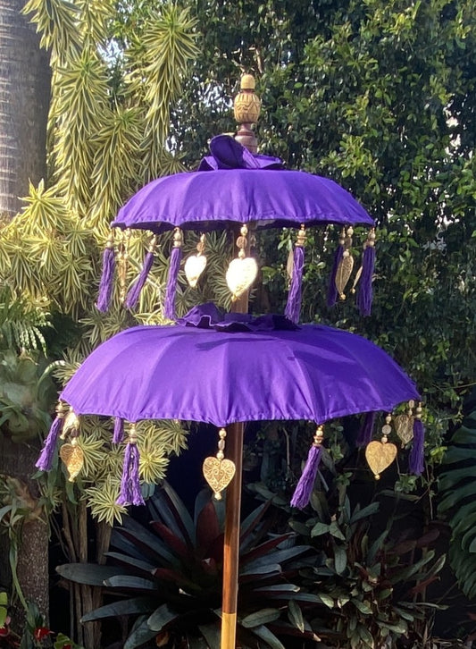 Balinese Umbrella - Purple & Gold - Double     ( 2 pc Teak stick)