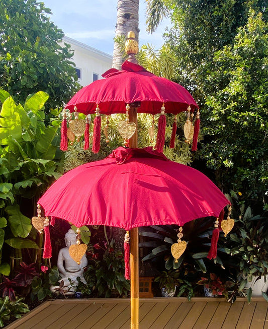 Balinese Umbrella - Red & Gold - Double     ( 2 pc Teak stick)