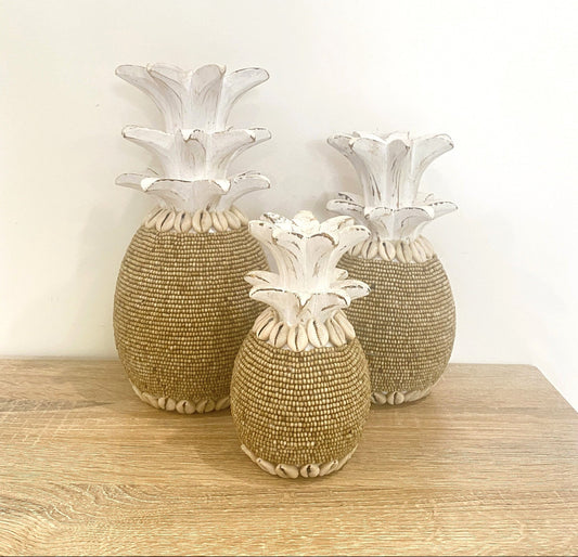 Beaded Pineapple Trio Set or Singular - Whitewash
