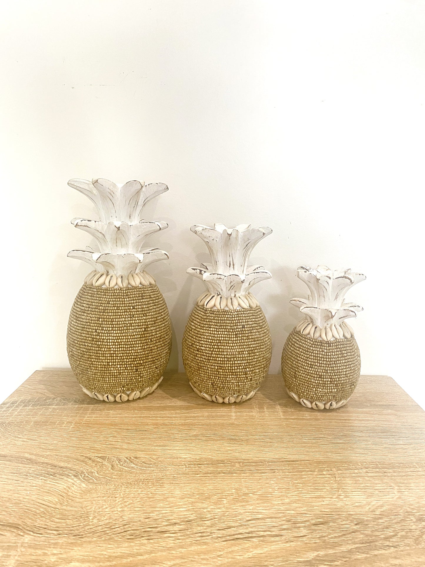 Beaded Pineapple Trio Set or Singular - Whitewash