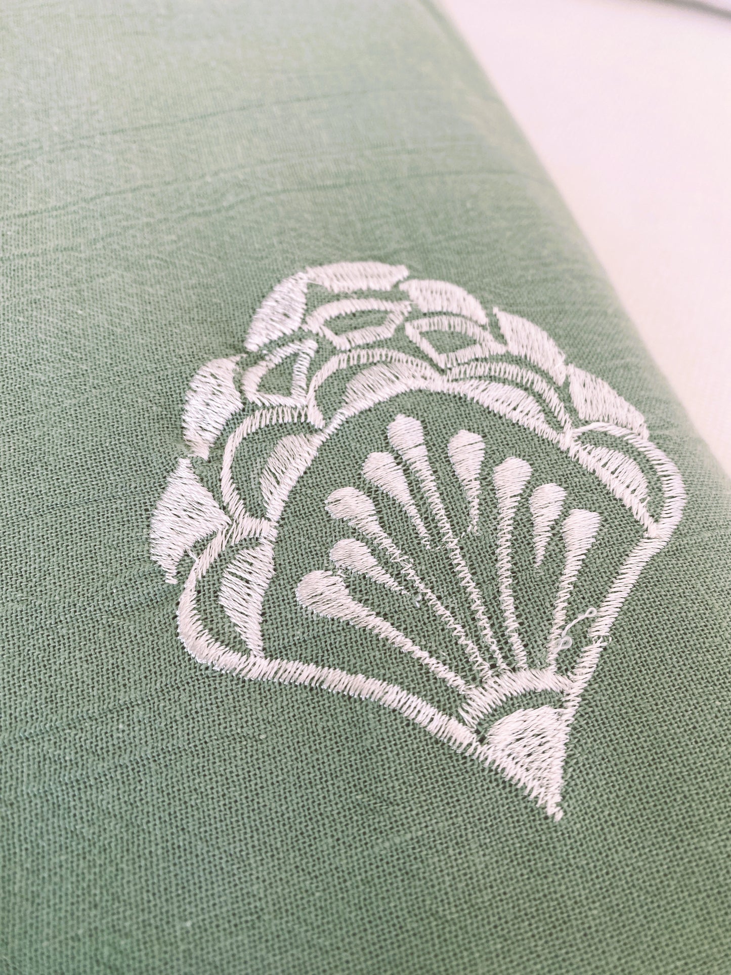 Shell Drift- Lightweight Embroidered Throw Rug - Sage Green