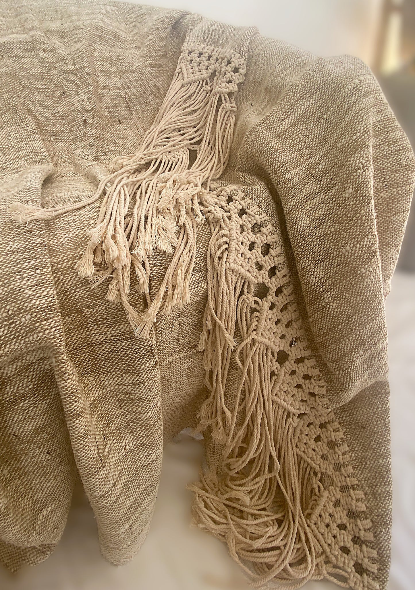 Driftwood Throw Rug - Thick Weave - Rich Natural with Off White Crochet