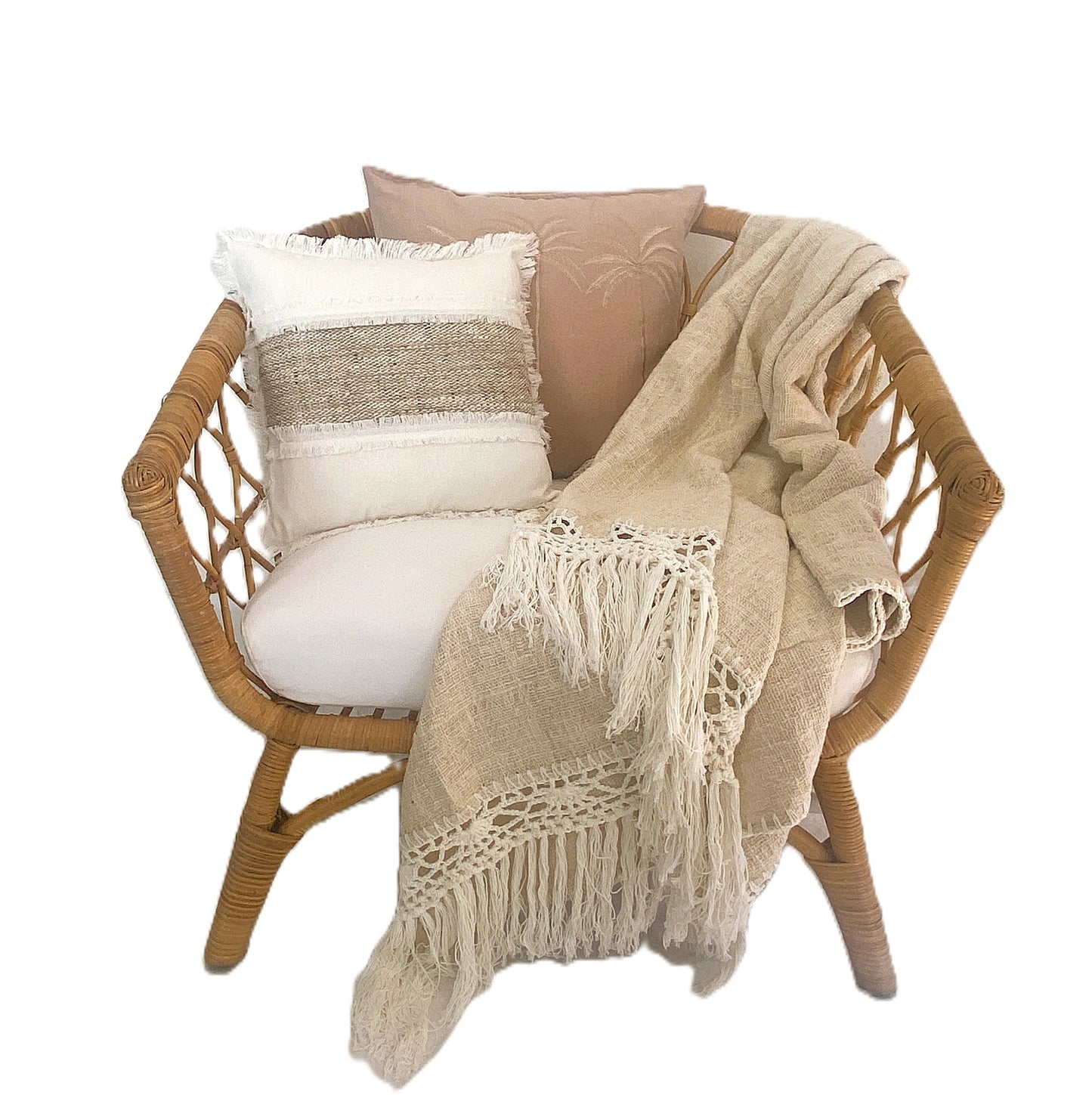 Driftwood - Thick Weave Throw Rug White Crochet Edging