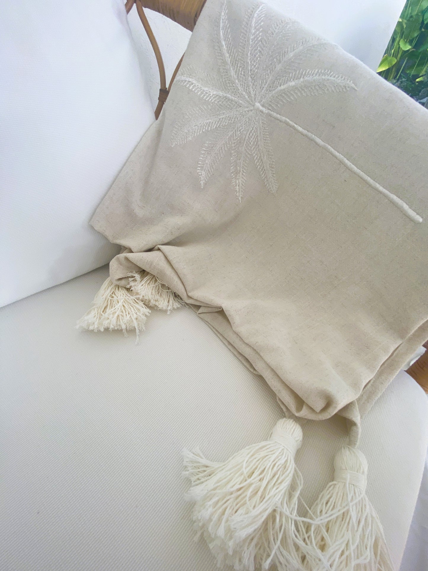 Palm Beach Lightweight Throw - Embroidered Palm - Natural