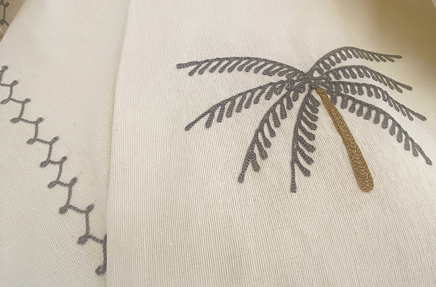 Palm Whisper Throw Rug - Off White and Grey Stitching