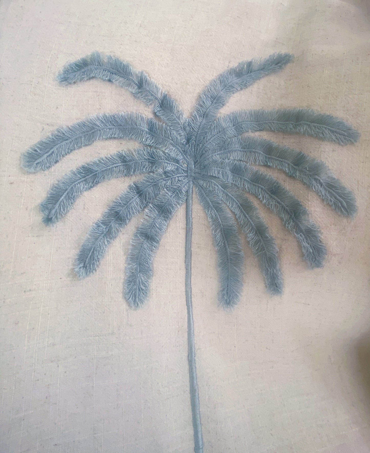 Island Grace Lightweight Throw - Embroidered Palm - Natural & Ocean Blue