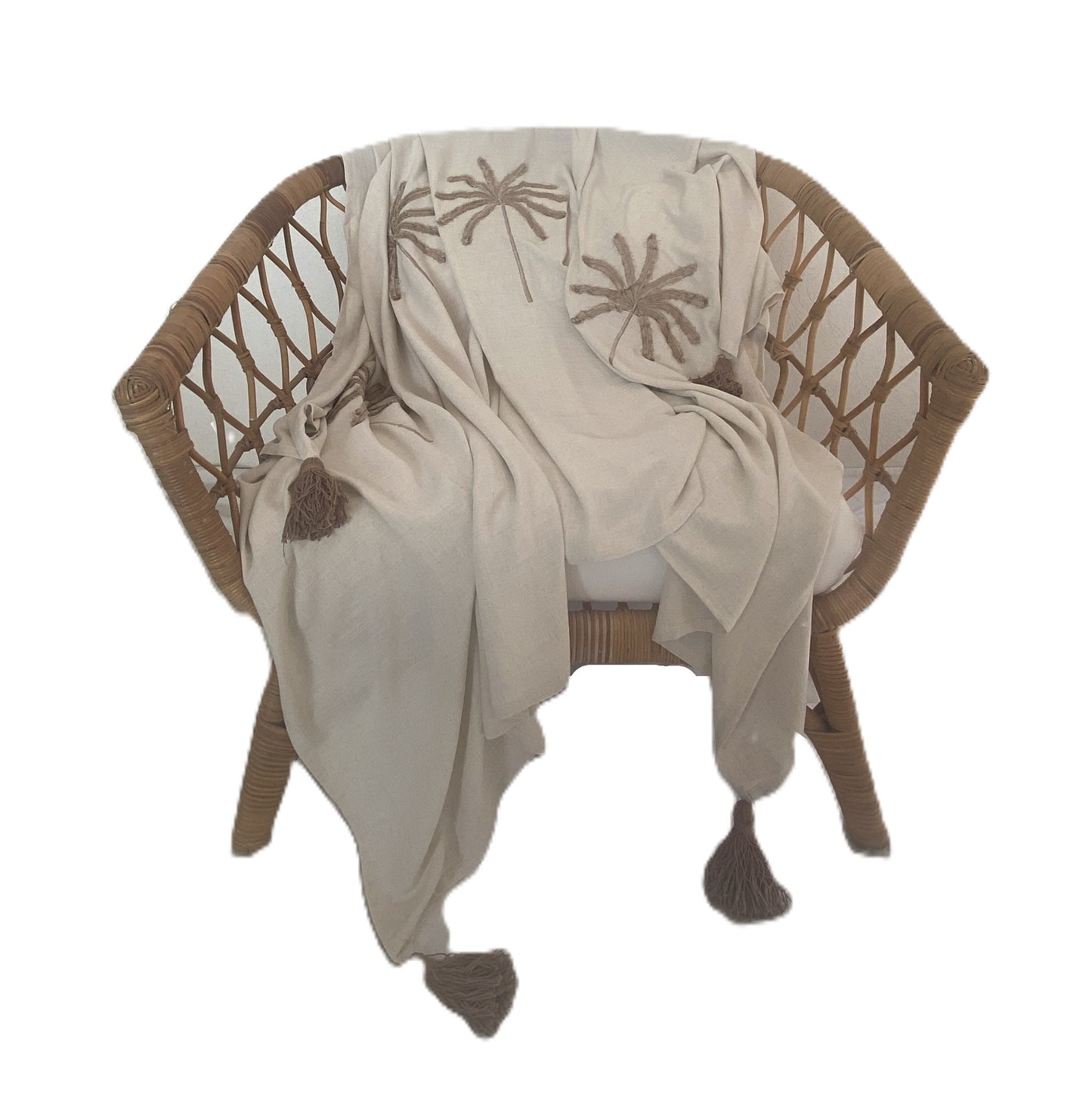 Island Grace Lightweight Throw - Embroidered Palm - Natural & Chocolate