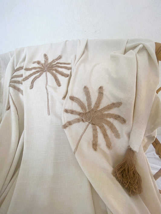 Island Grace Lightweight Throw - Embroidered Palm - Natural & Chocolate