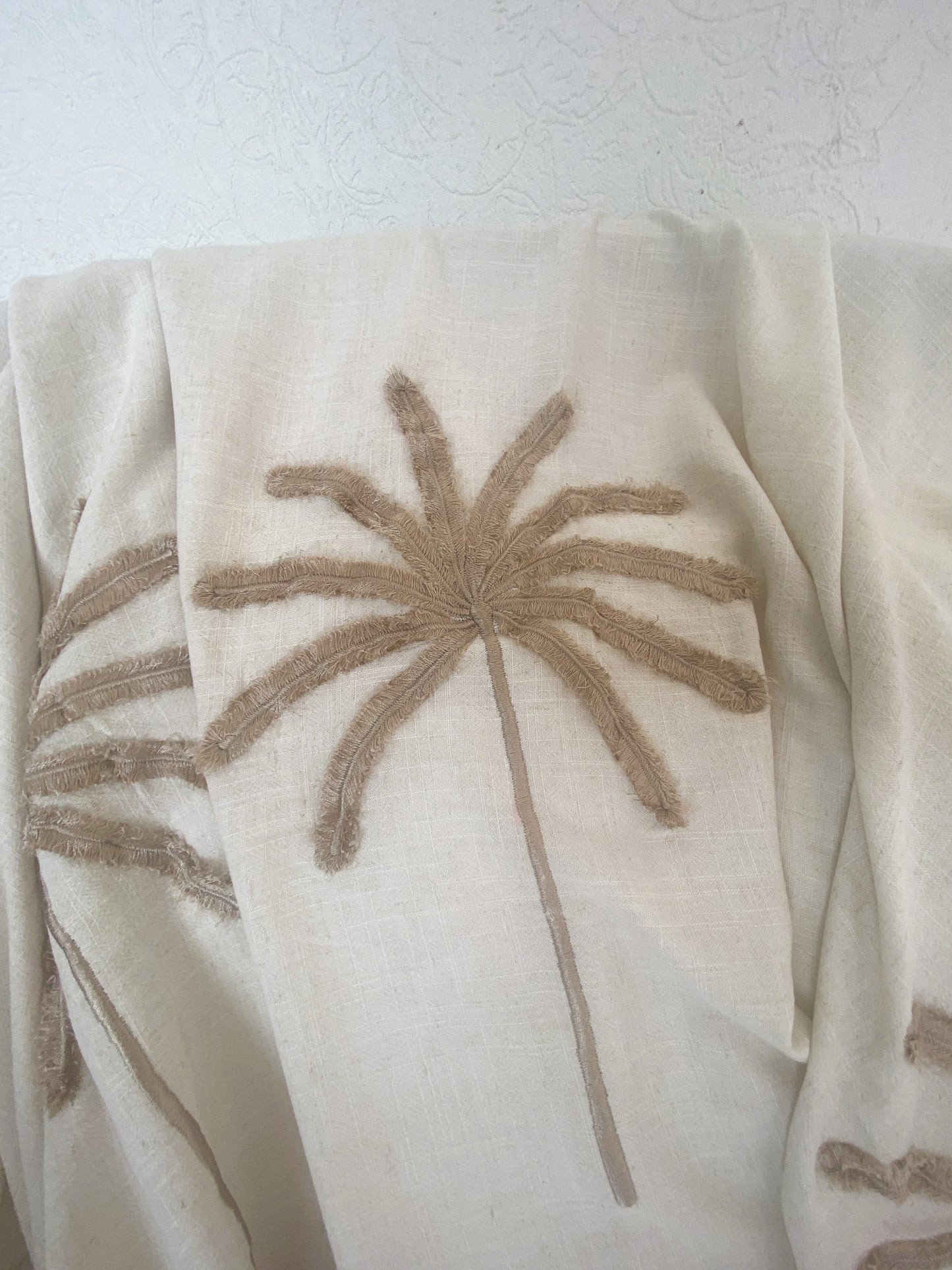 Island Grace Lightweight Throw - Embroidered Palm - Natural & Chocolate
