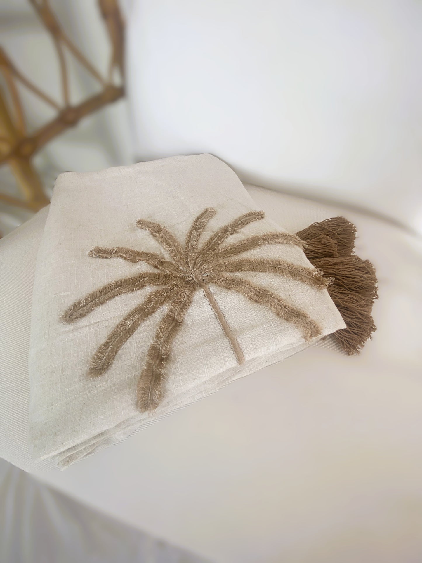 Island Grace Lightweight Throw - Embroidered Palm - Natural & Chocolate