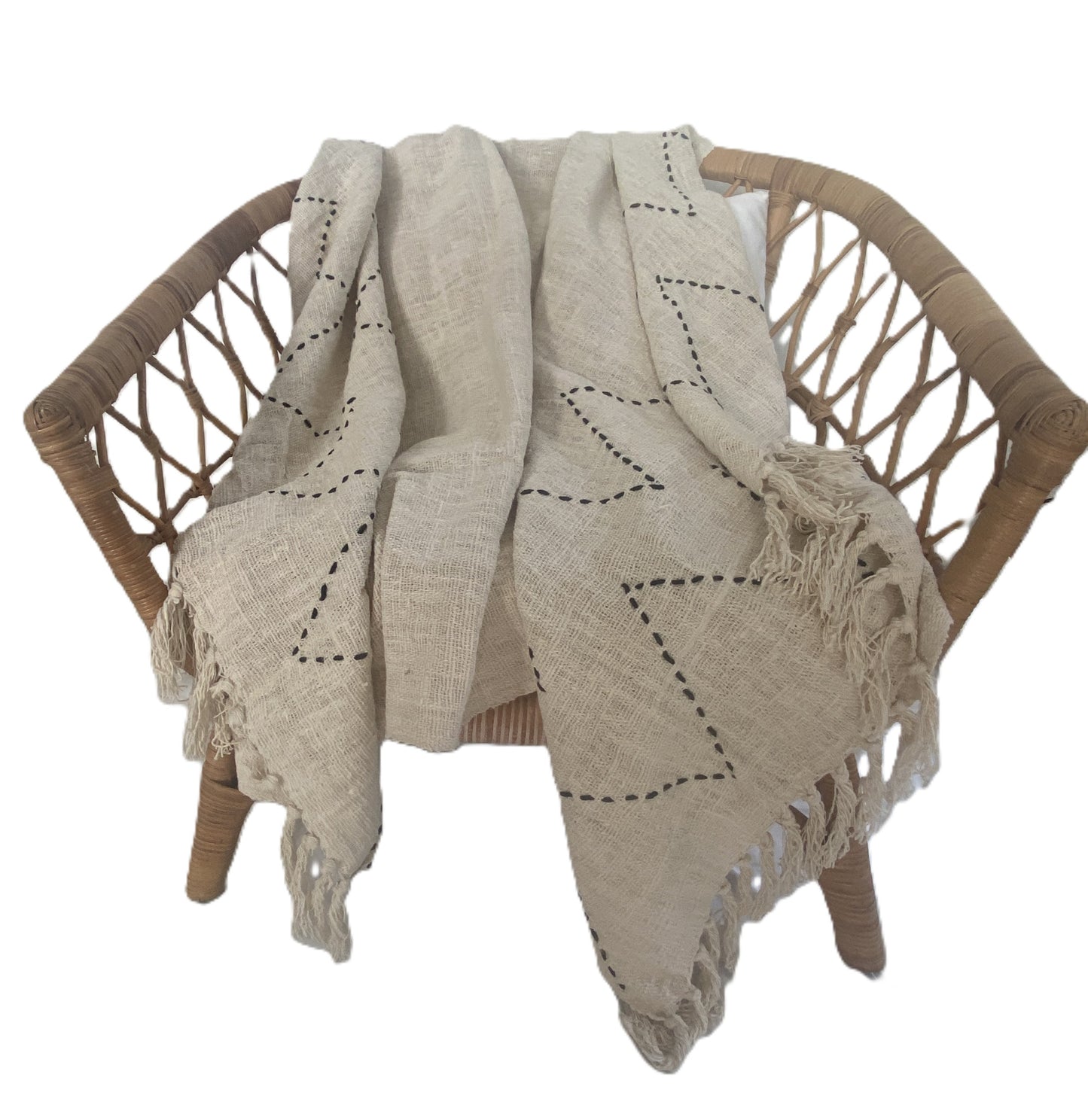 Driftwood Thick Weave Throw Rug -  Natural with Black Stitching