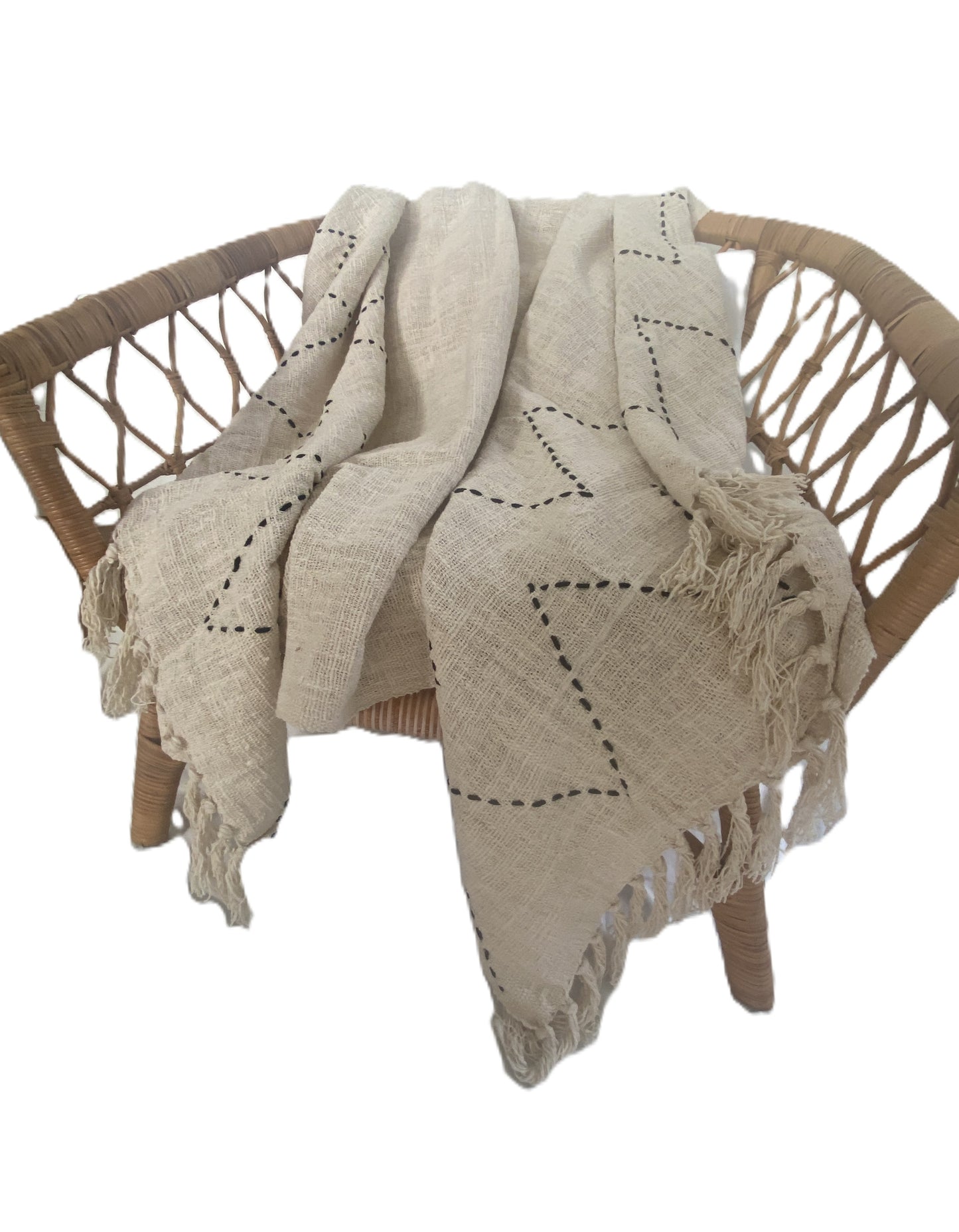 Driftwood Thick Weave Throw Rug -  Natural with Black Stitching