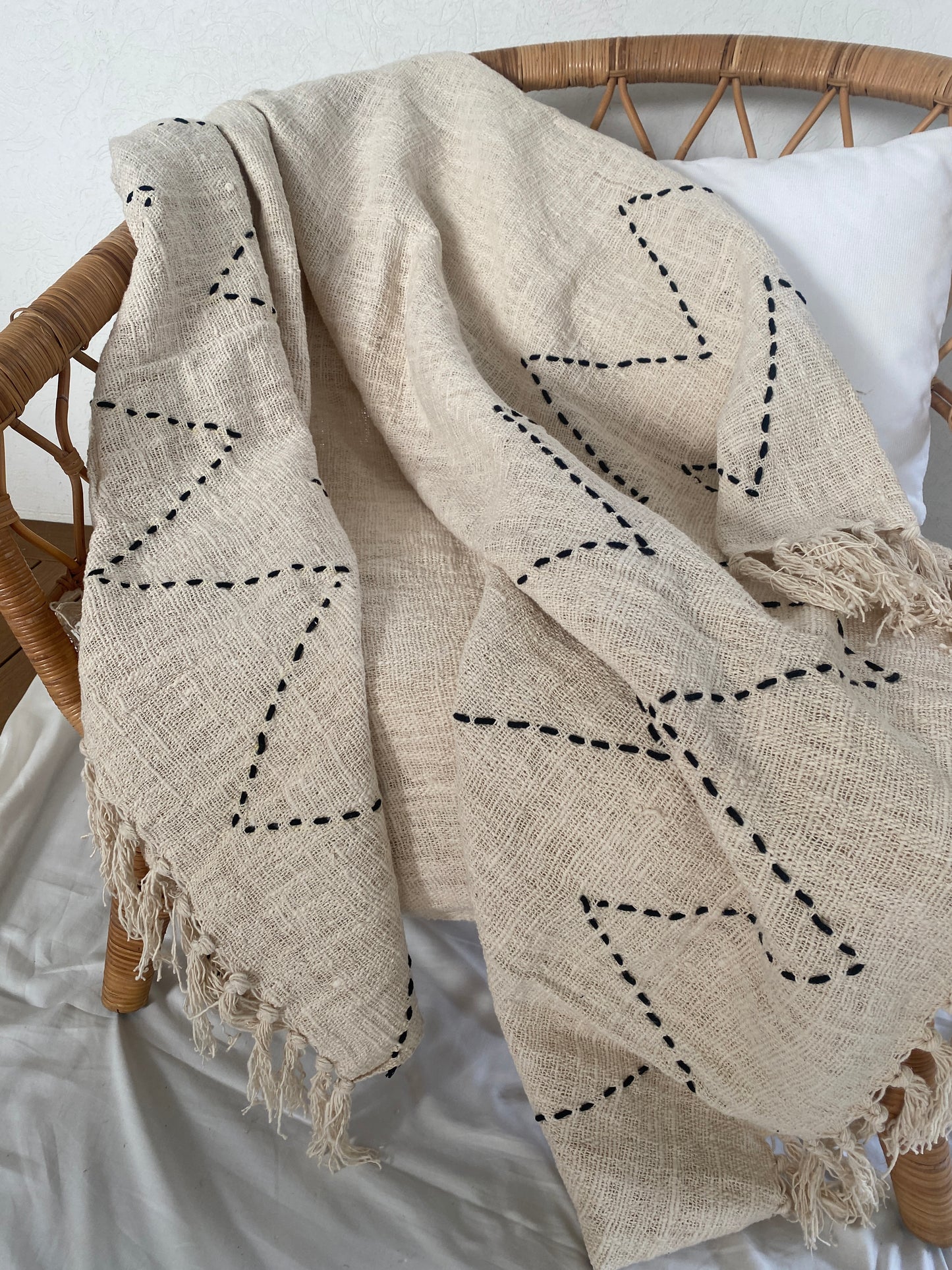 Driftwood Thick Weave Throw Rug -  Natural with Black Stitching