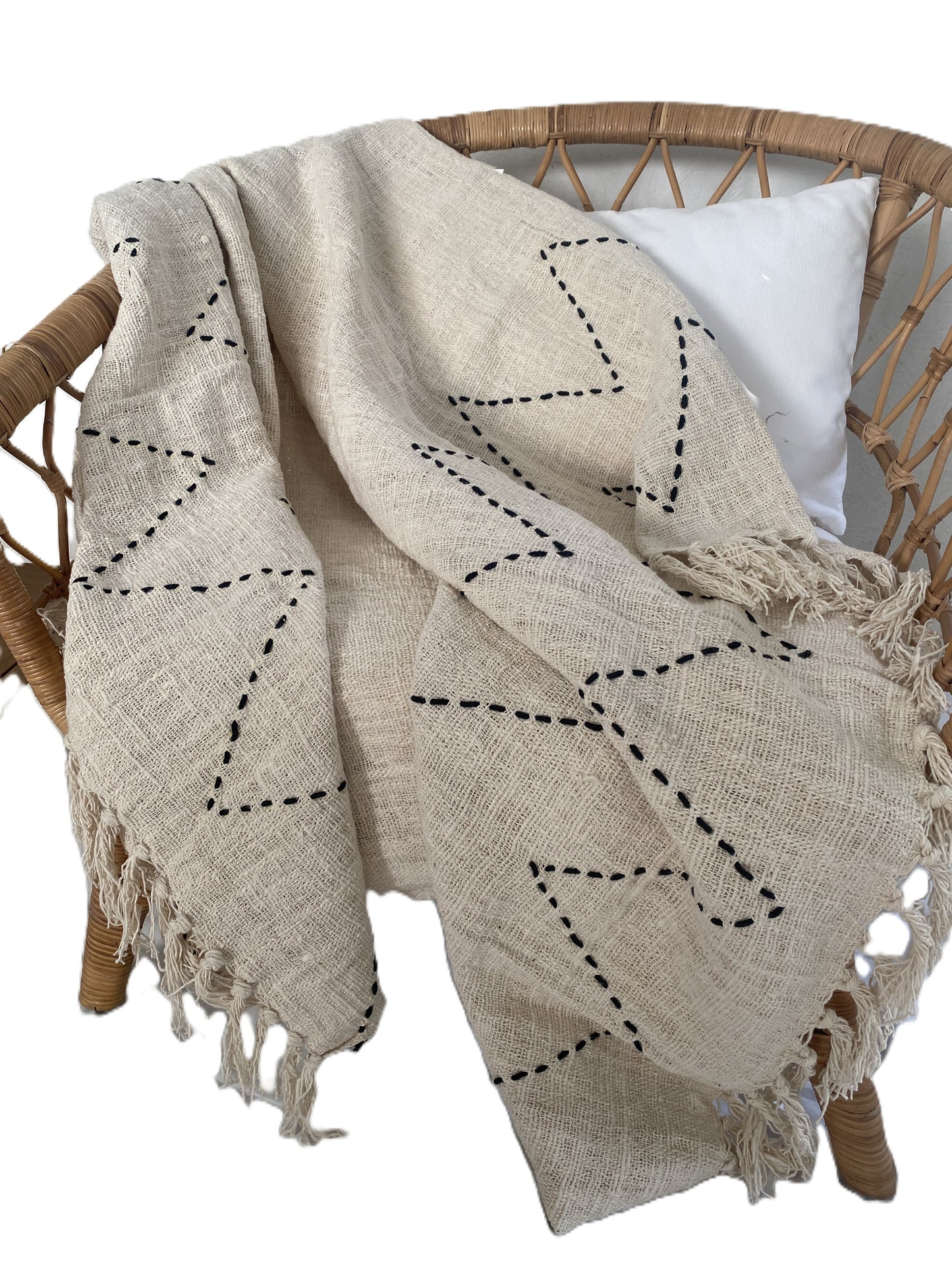 Driftwood Thick Weave Throw Rug -  Natural with Black Stitching