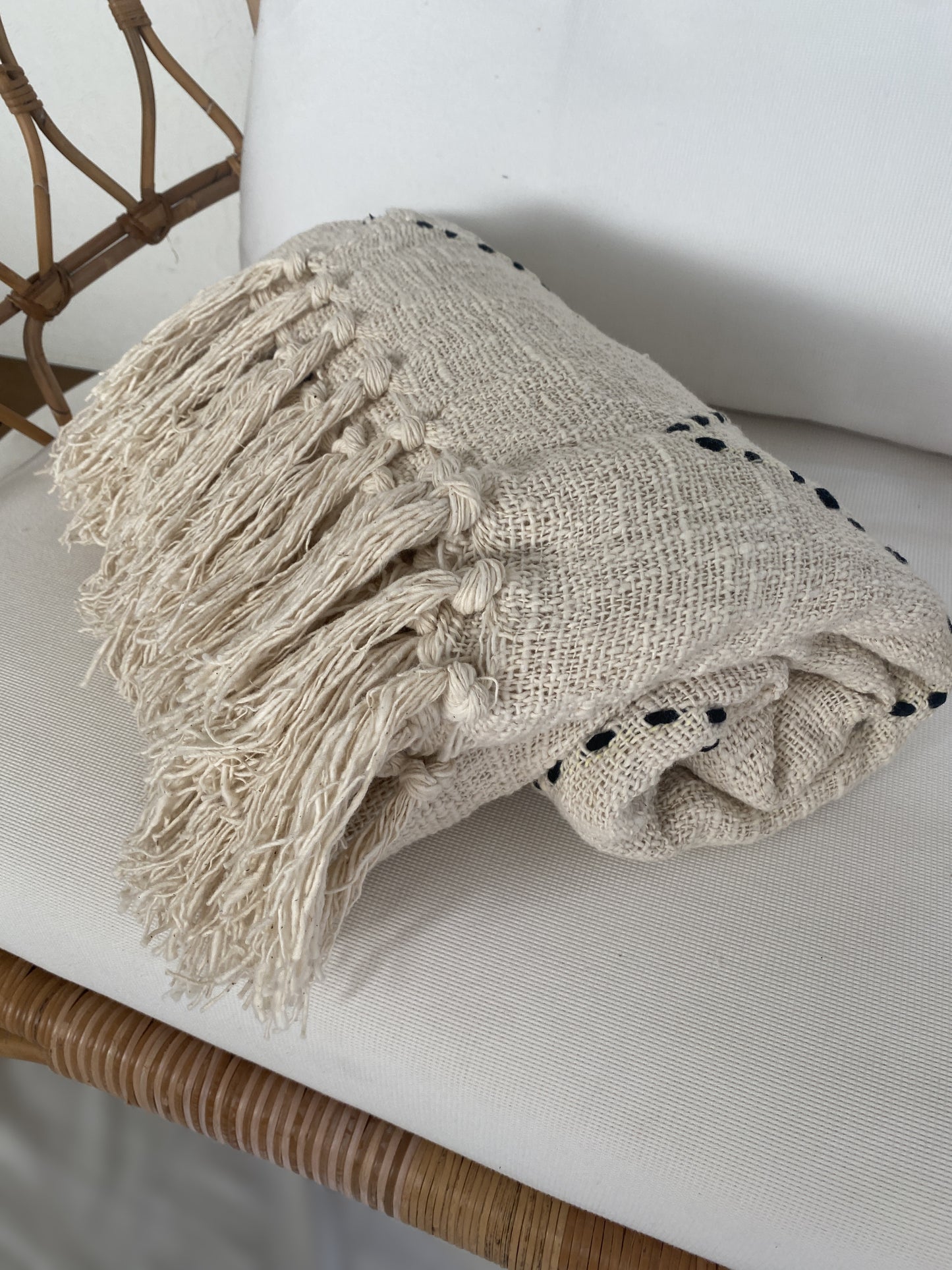 Driftwood Thick Weave Throw Rug -  Natural with Black Stitching