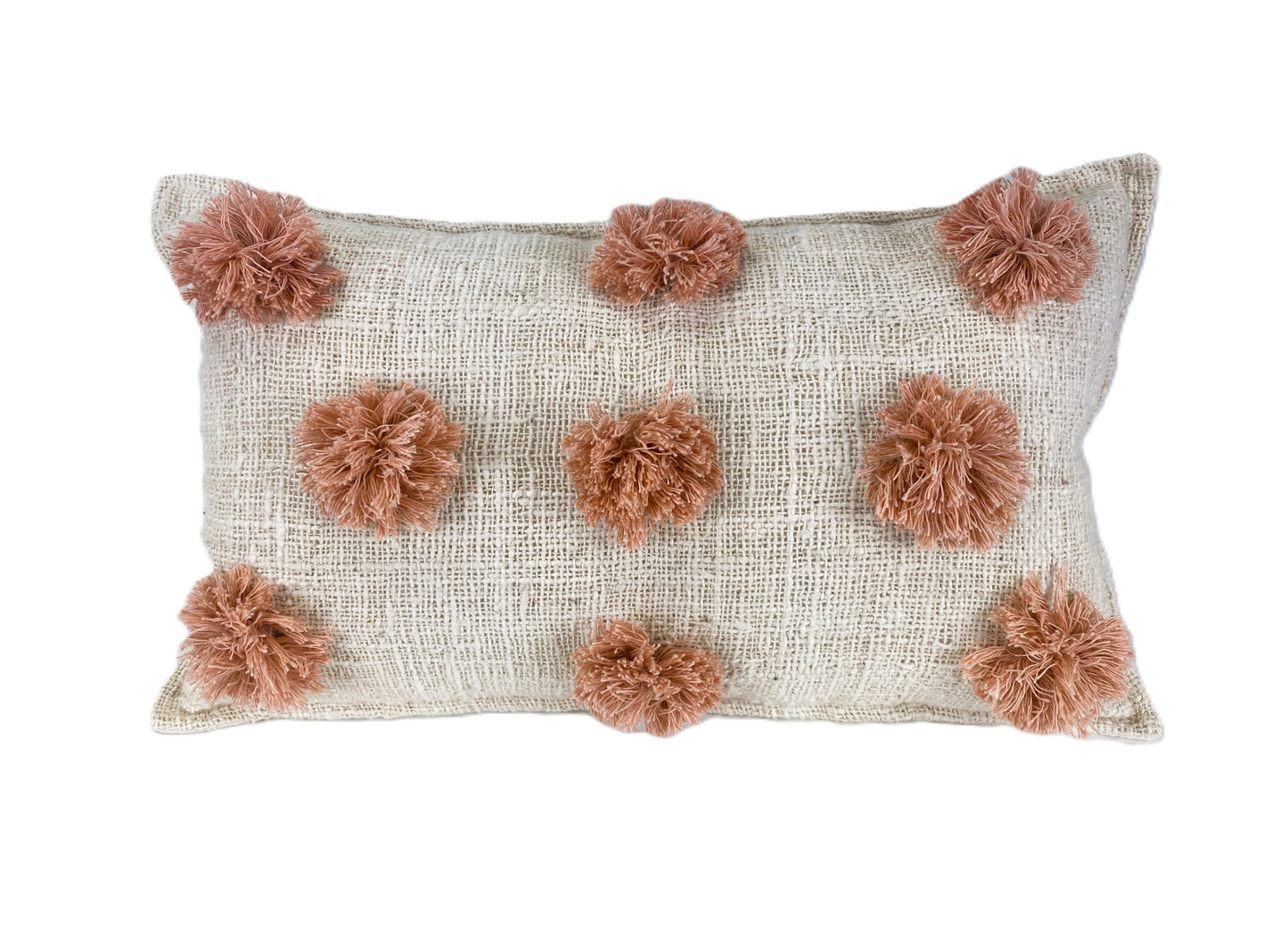 Pom Pom Drift Cushion Cover - White & Pink - 30x50cm