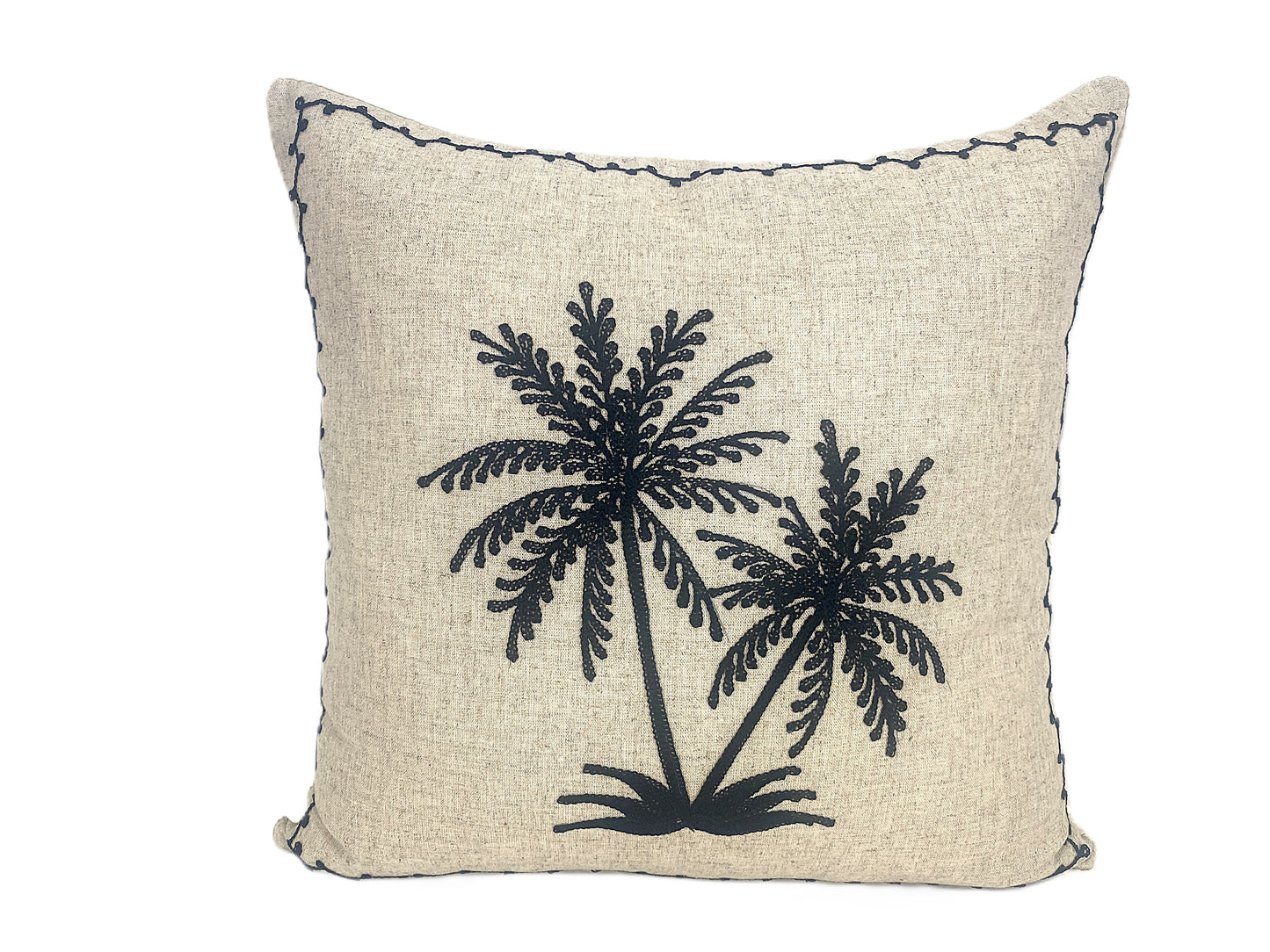 Island Palms - Black Embroidered - Natural Piping - 50x30cm