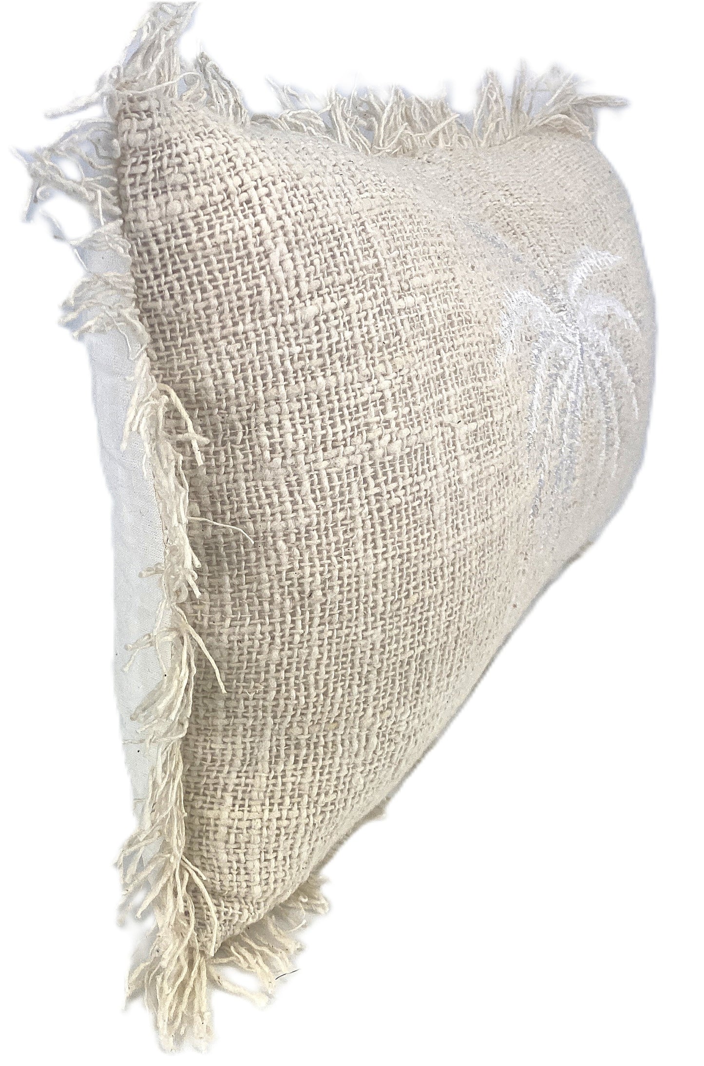 Driftwood Raw Cotton Fringe - White Cushion Cover - 30x50cm