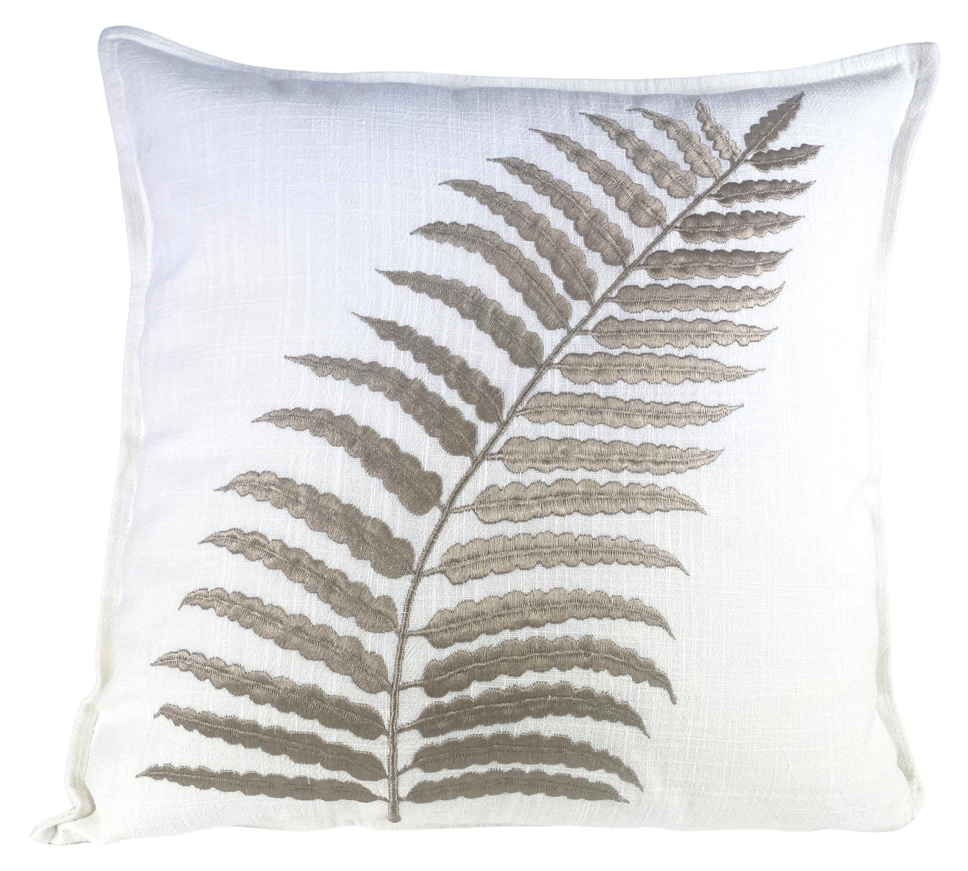 Decorative Cushion with a chocolate fern leaf design on a white background