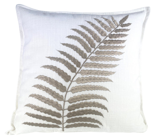 Decorative Cushion with a chocolate fern leaf design on a white background
