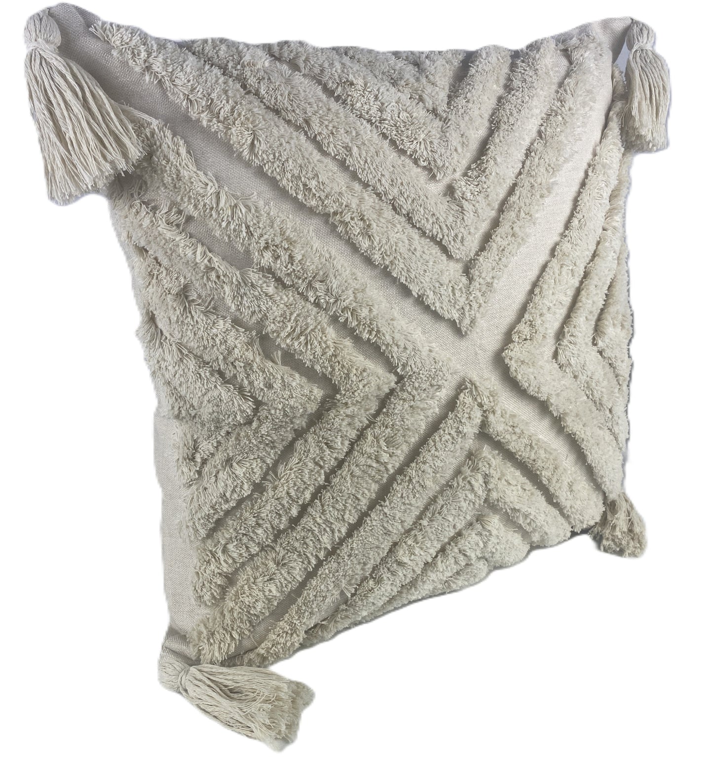 Soft Thick Textured - Cross Fringe Cushion Cover - 45x45cm