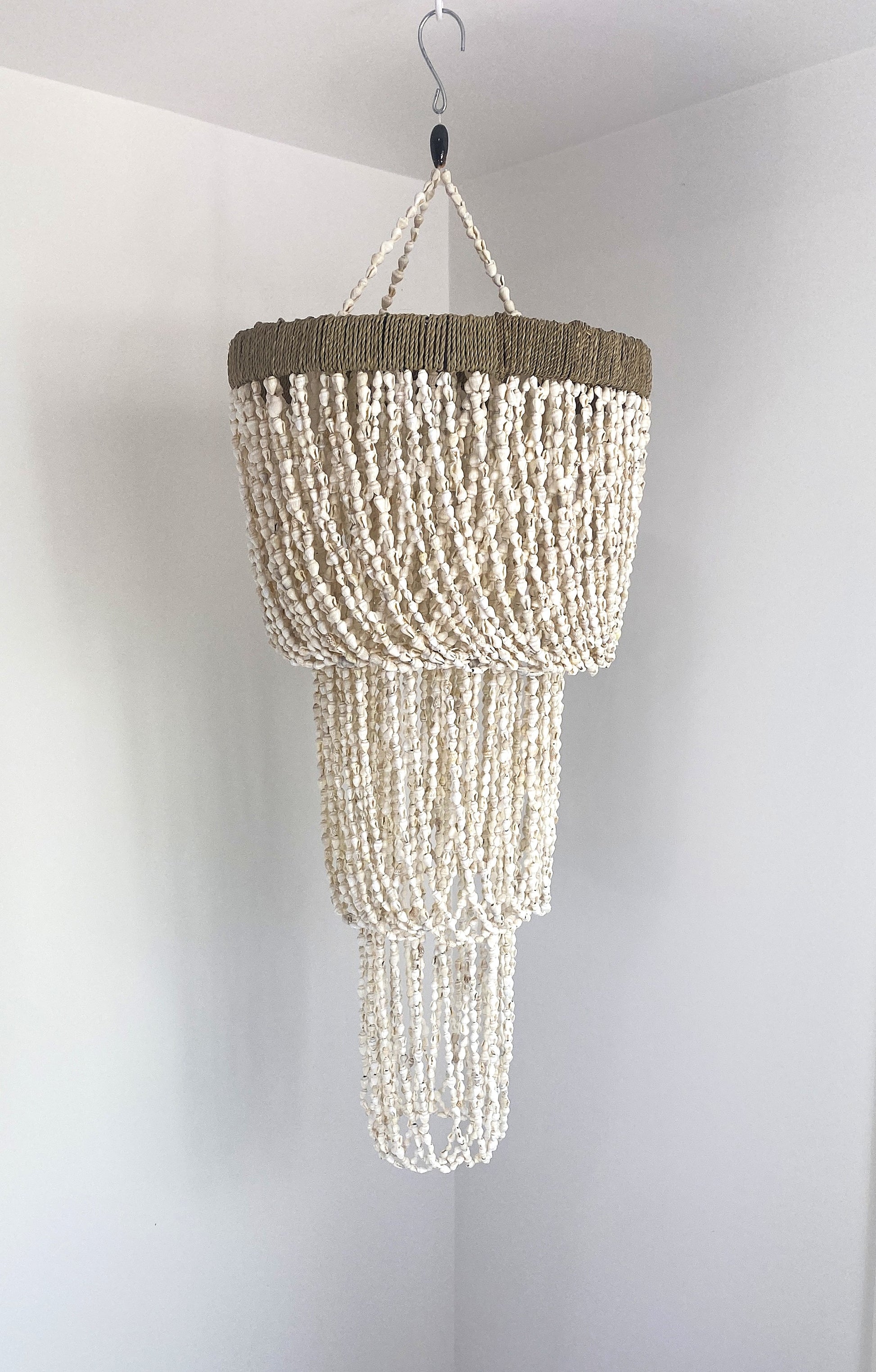 3 Tiers Shell beaded Chandelier. Handmade shell strands looped delicately to create a soft look