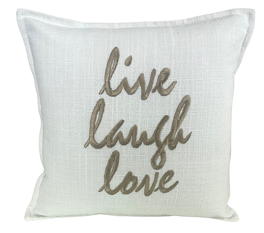 Premium Linen Blend Cushion Cover with Inspiring Quote Live Laugh Love. 40x40cm