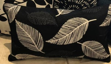 Midnight Frond - Black and White Embroidered - 50x30cm