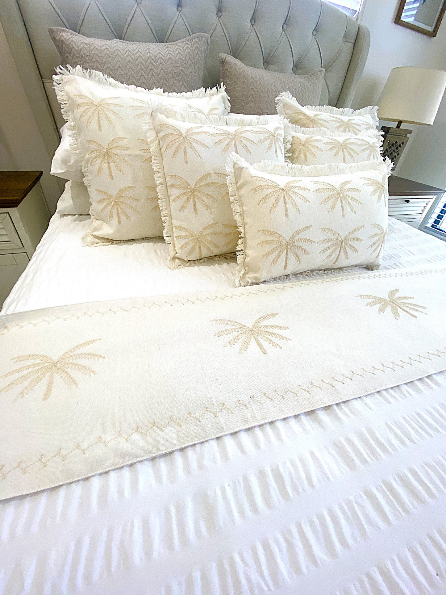Palm Whisper Bed/Table Runner - Off White