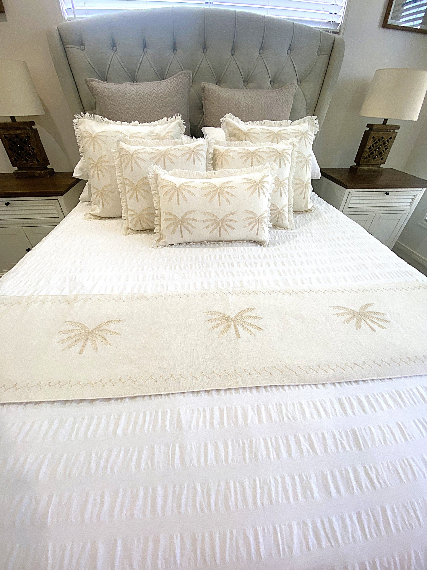 Palm Whisper Bed/Table Runner - Off White