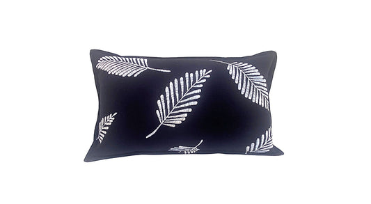 Silver Fern Cushion Cover - Black & Silver - 30x50cm
