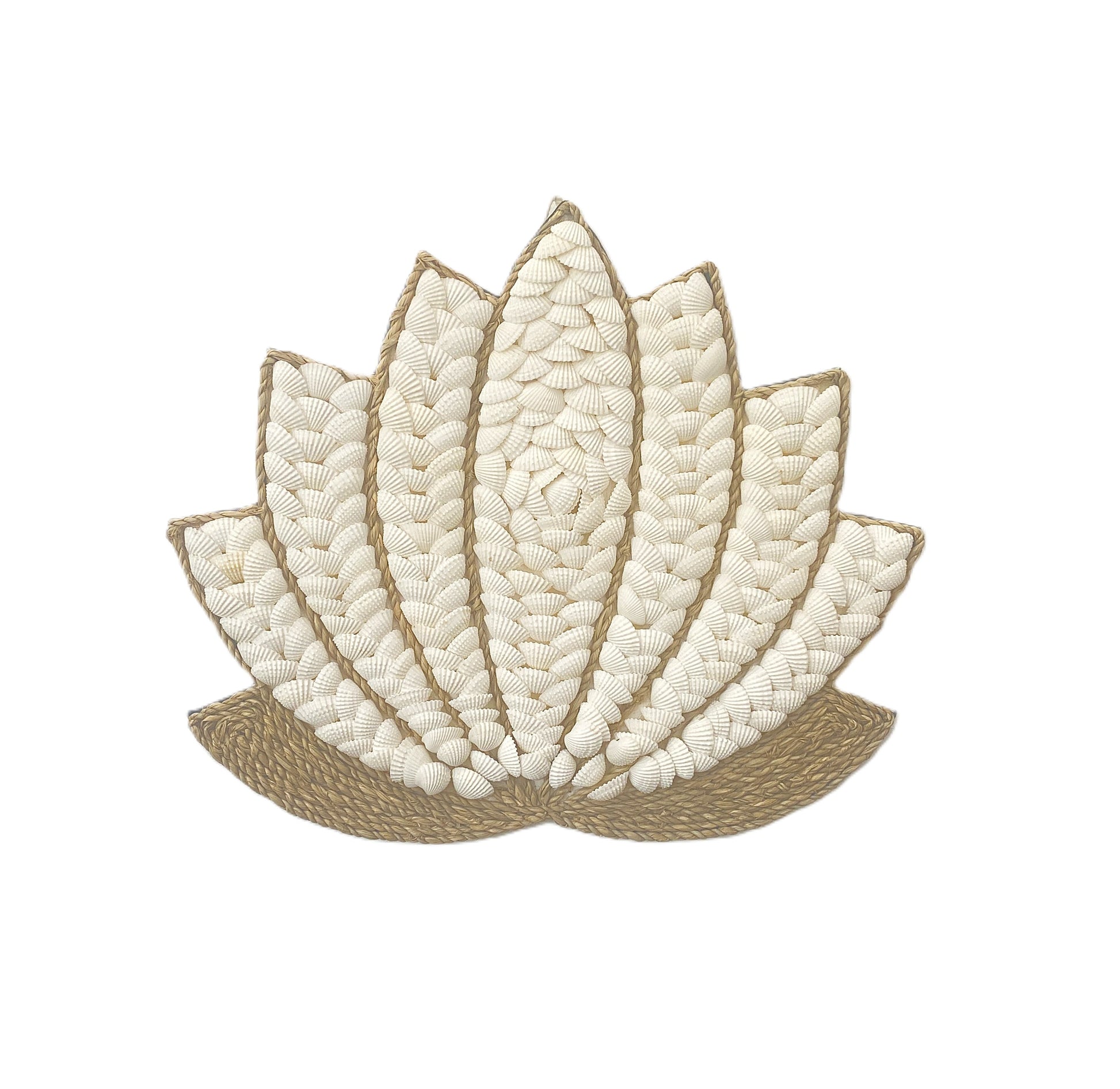 Decorative lotus-shaped wall art with textured design on a white background