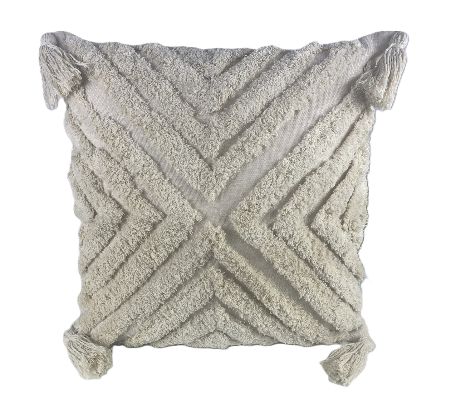 Soft Thick Textured - Cross Fringe Cushion Cover - 45x45cm