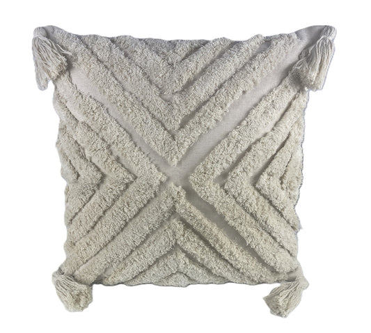 Soft Thick Textured - Cross Fringe Cushion Cover - 45x45cm
